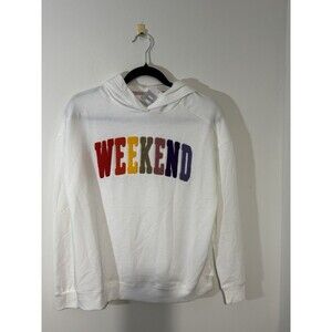Emily Daniels Pullover Hoodie Long Sleeve White Multicolor 'WEEKEND' Women S